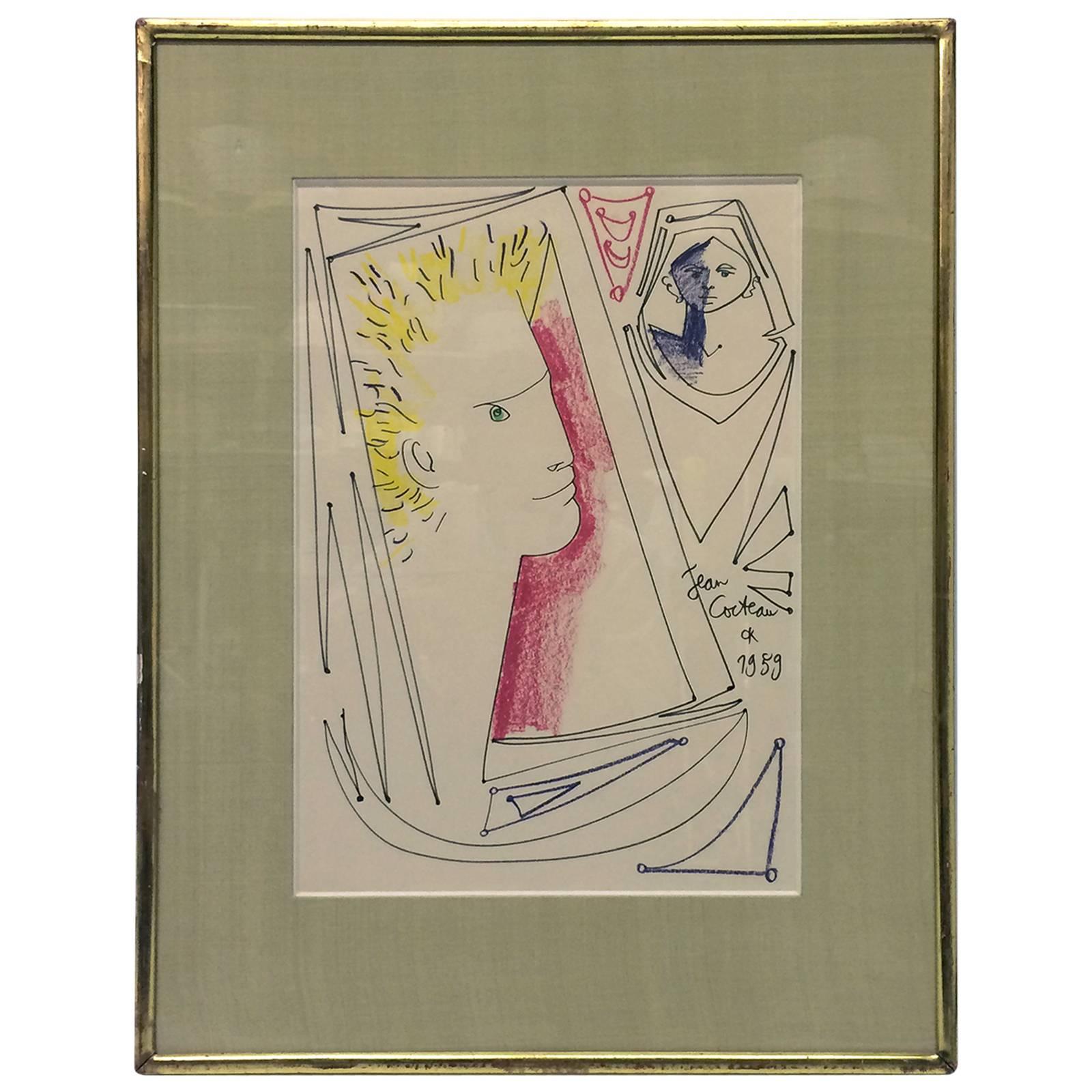 Pastel Drawing by Jean Cocteau