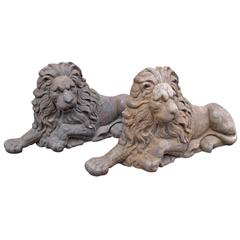 Pair of Architectural Recumbent Lions