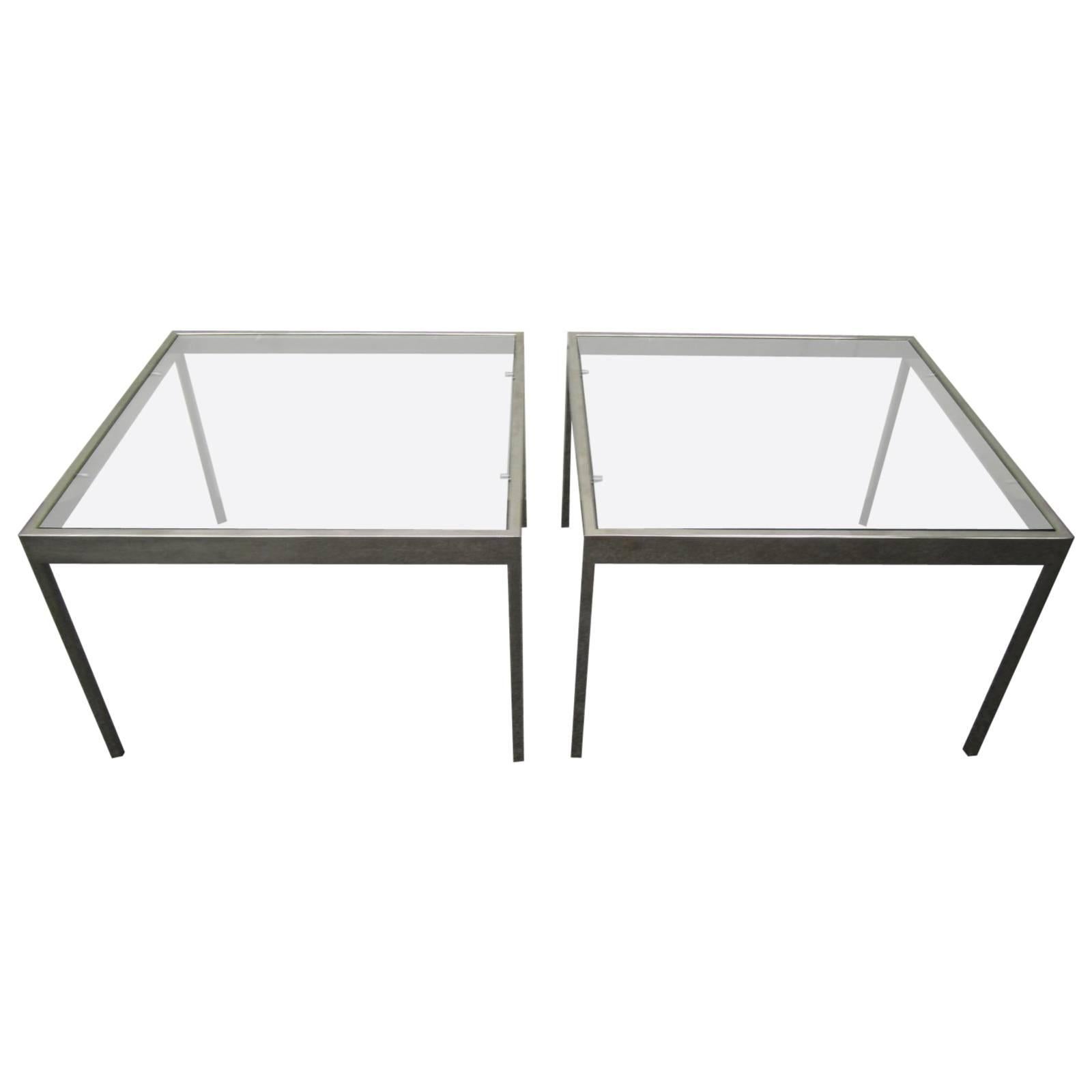 Handsome Pair of Milo Baughman Chrome Square Side End Tables Mid-century Modern