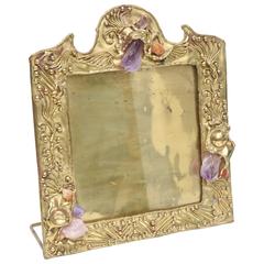 Hand-Wrought Brass, Amethyst, Rose Quartz & Carnelian Picture Frame/Mirror