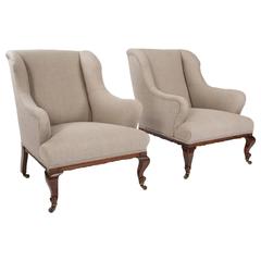 Pair of Victorian Linen Upholstered Armchairs