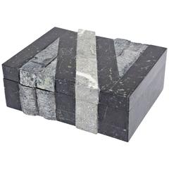 Textural Polished and Unpolished Stone and Wood Large Sculptural Box
