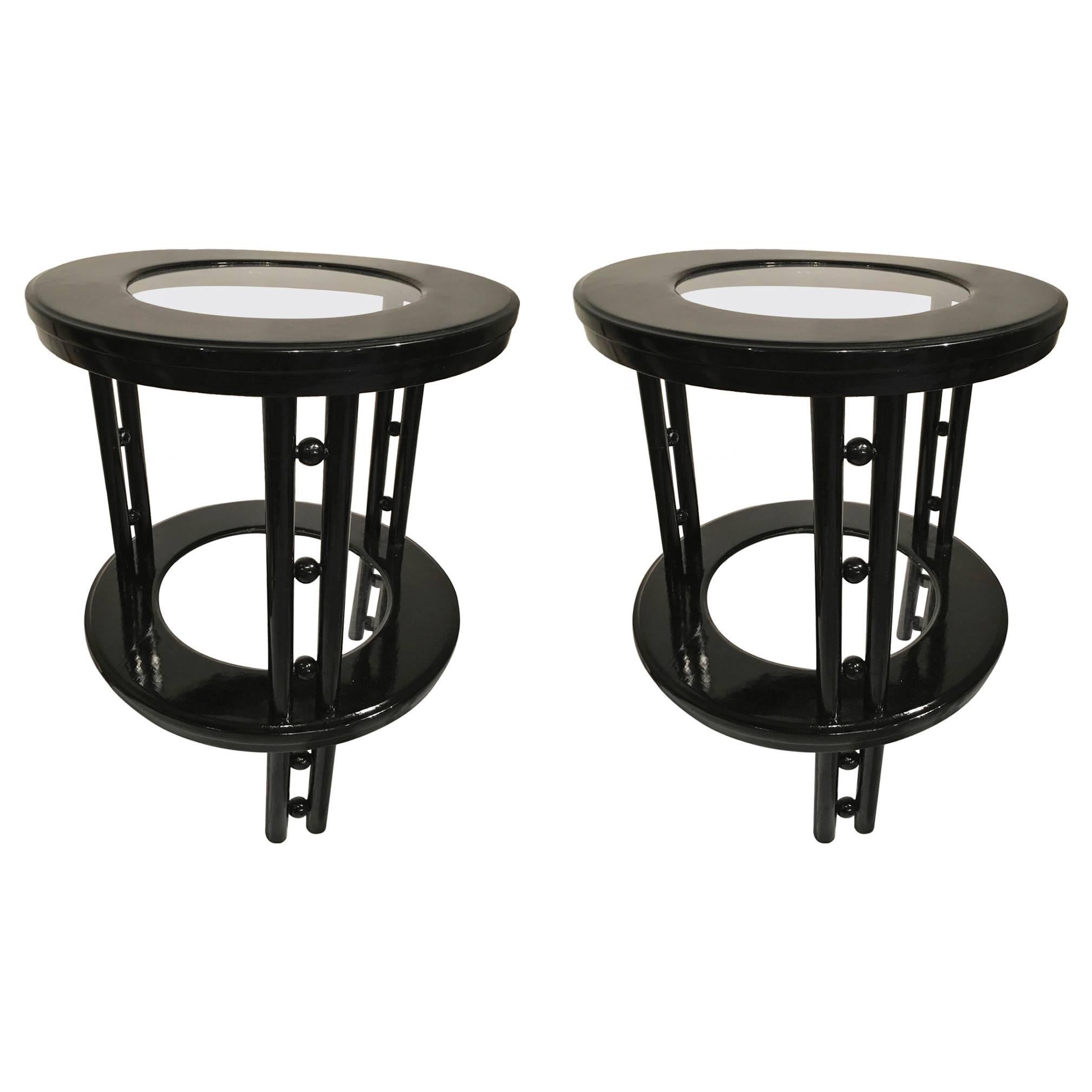 Josef Hoffmann Pair of Secession Two-Tier Side Tables in Black Lacquer For Sale