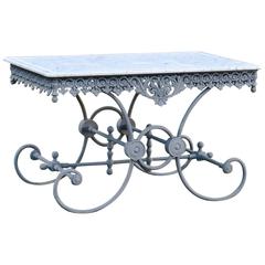 Antique Late 19th-20th Century French Butcher Table with Carrara Marble Top