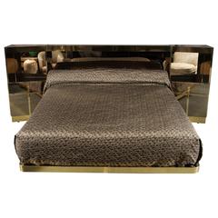 Vintage Brass and Bronzed Mirrored Platform Bed by Ello