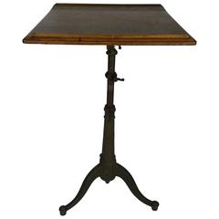 Retro Adjustable Oak and Cast Iron Drafting Table