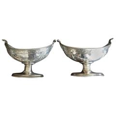 Antique Pair of Edwardian Silver Navette Form Salts