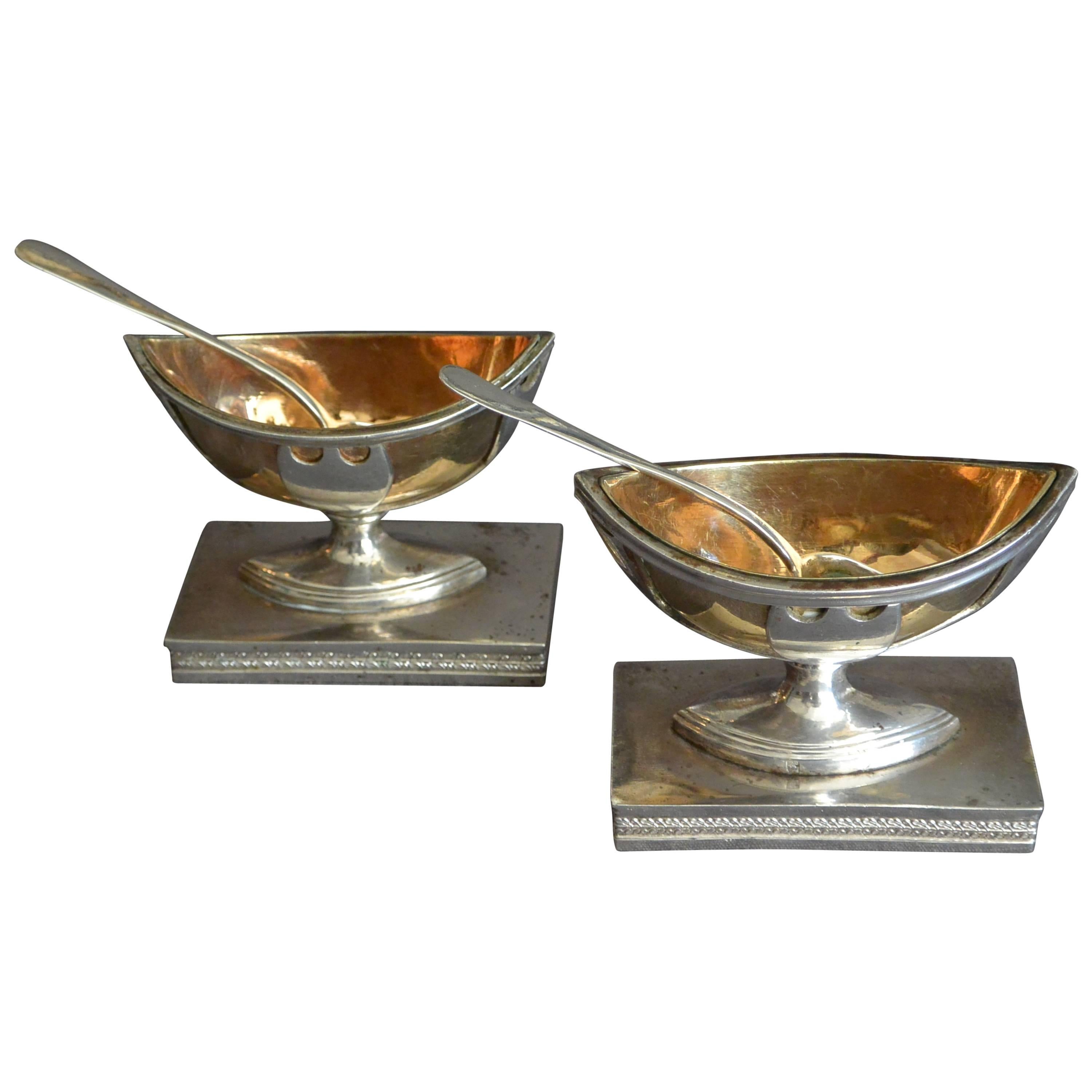 Pair Nautical Shaped Italian Silver-Gilt Salts