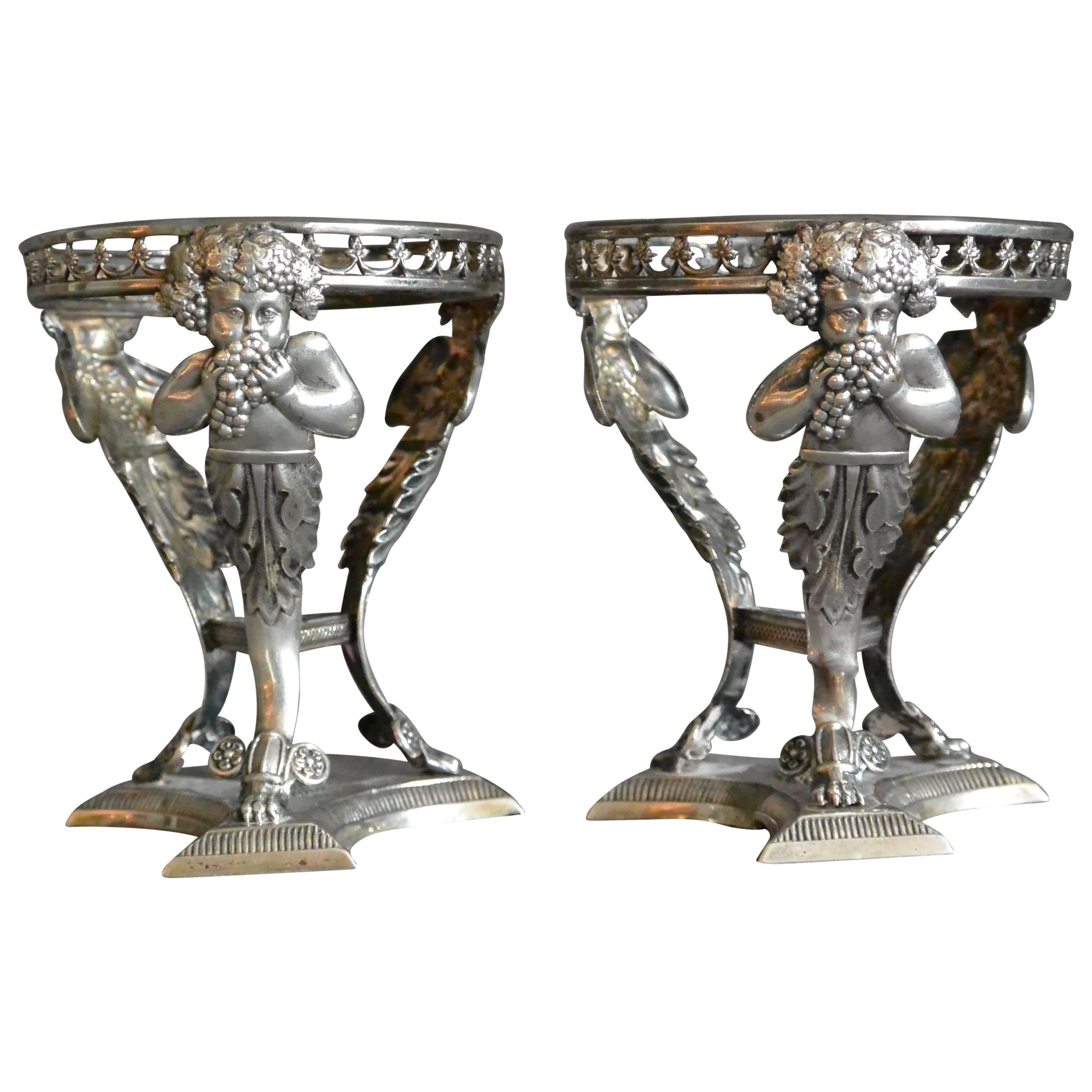 Pair of Italian Silver Salts with Bachii For Sale