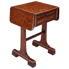 Antique Small English Regency Pembroke Work Table in Highly Figured Plum Mahogany 