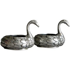 Antique Pair of Italian Swan Silver Salts 