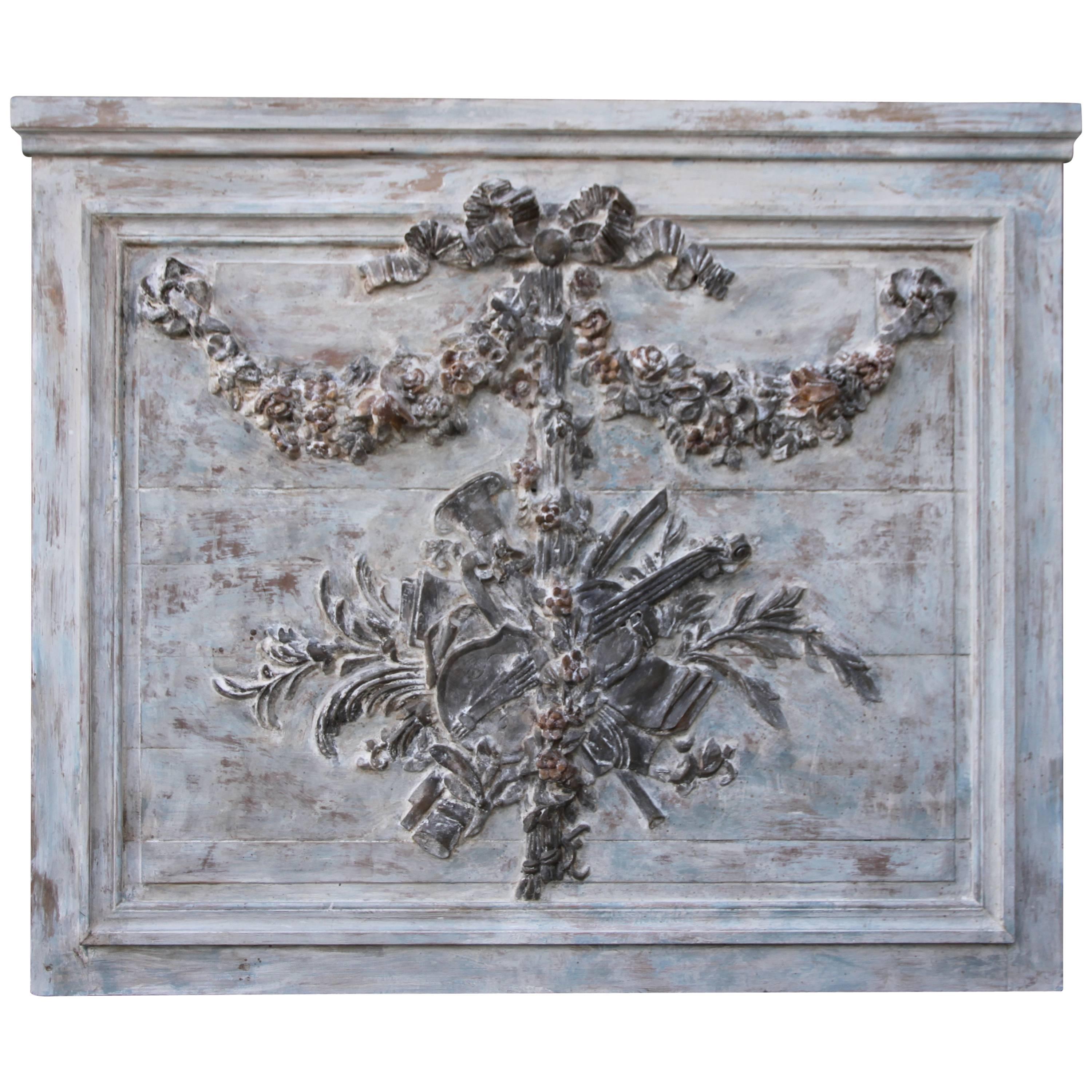 French Carved Painted Rococo Style Panel
