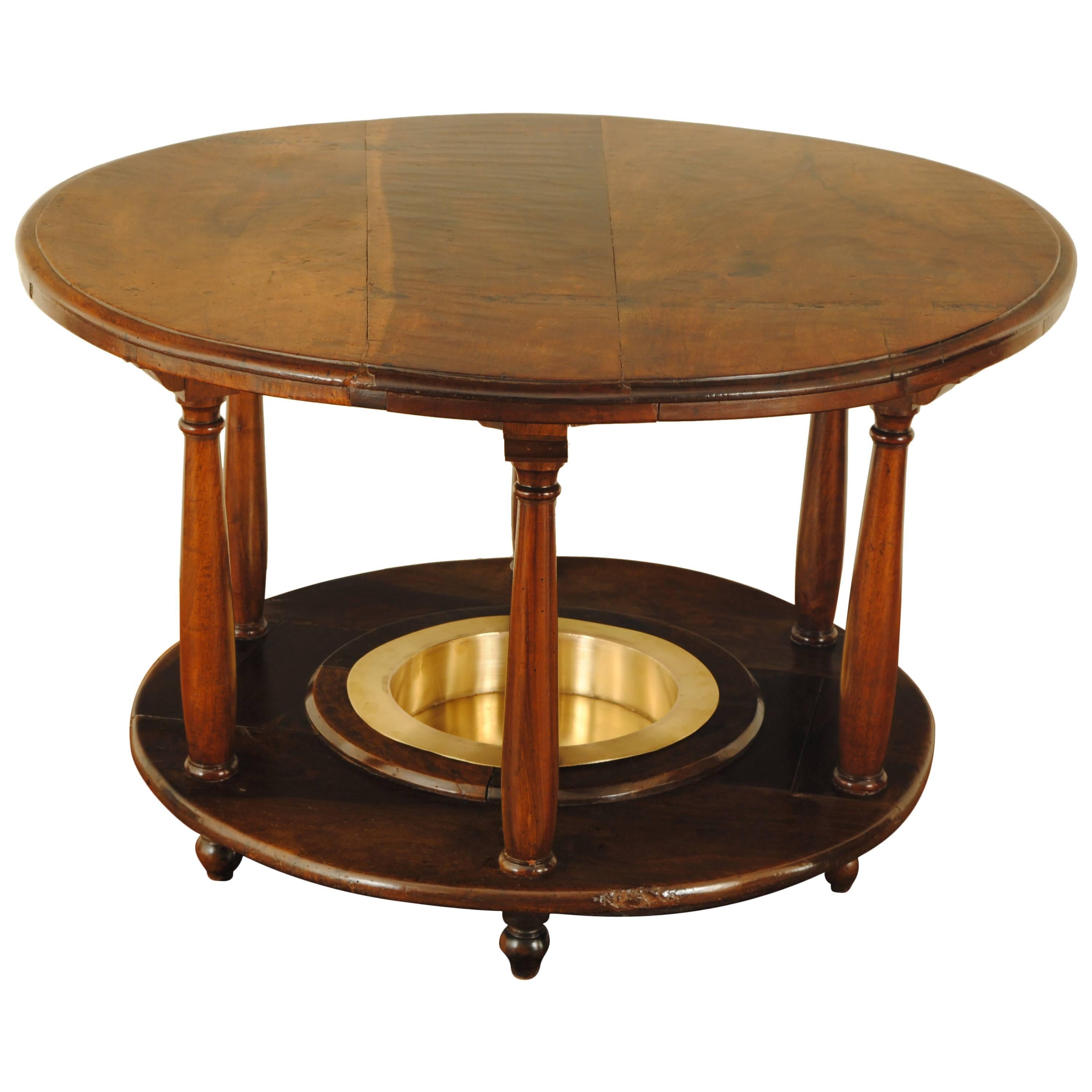 Spanish Neoclassical Walnut and Brass Brazier Table, 19th Century