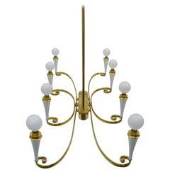 Elegant Midcentury Italian Brass Chandelier