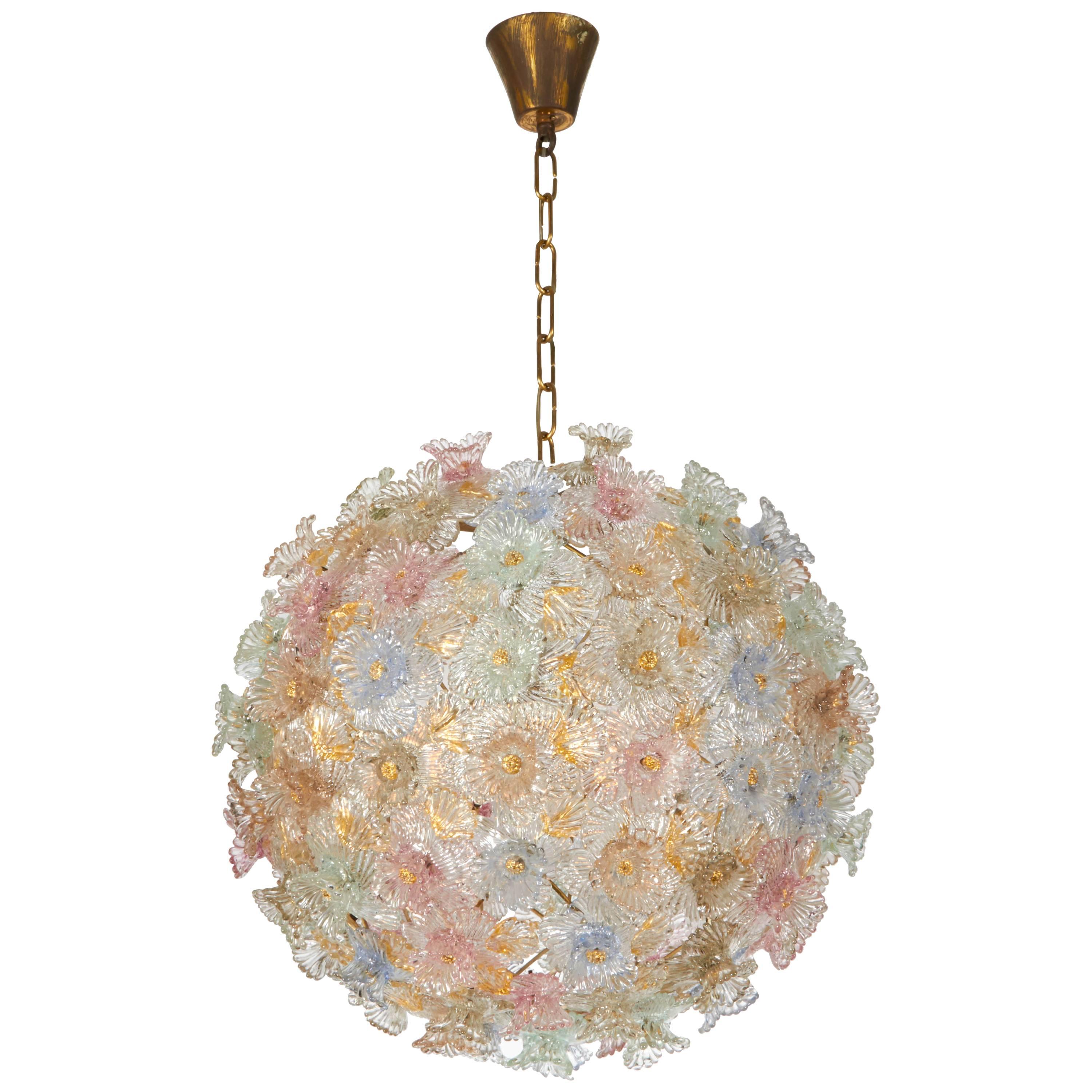 Stunning Murano Pendant with Floral Decoration by Barovier & Toso