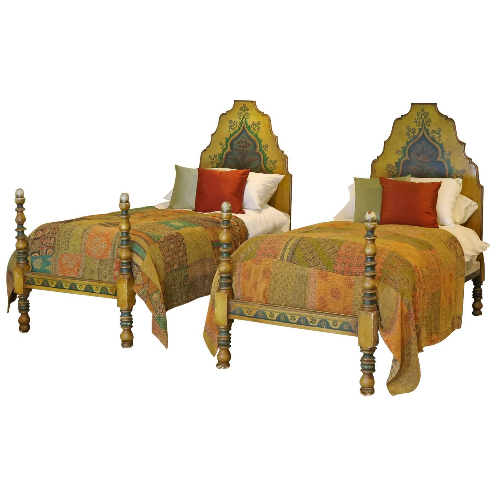 Matching Pair of Bauernmalerei Bavarian Hand Painted Beds