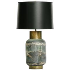 Vintage Mid-Century Modern Brass and Pottery Lamp Vintage Mid-Century Modern Brass and Pottery Lamp