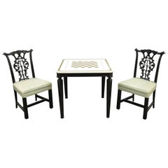 1940s Chippendale or George III Style Marble-Top Game Table Set with Two Chairs