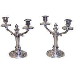 Pair of French Silver Twin Branch Table Candelabras