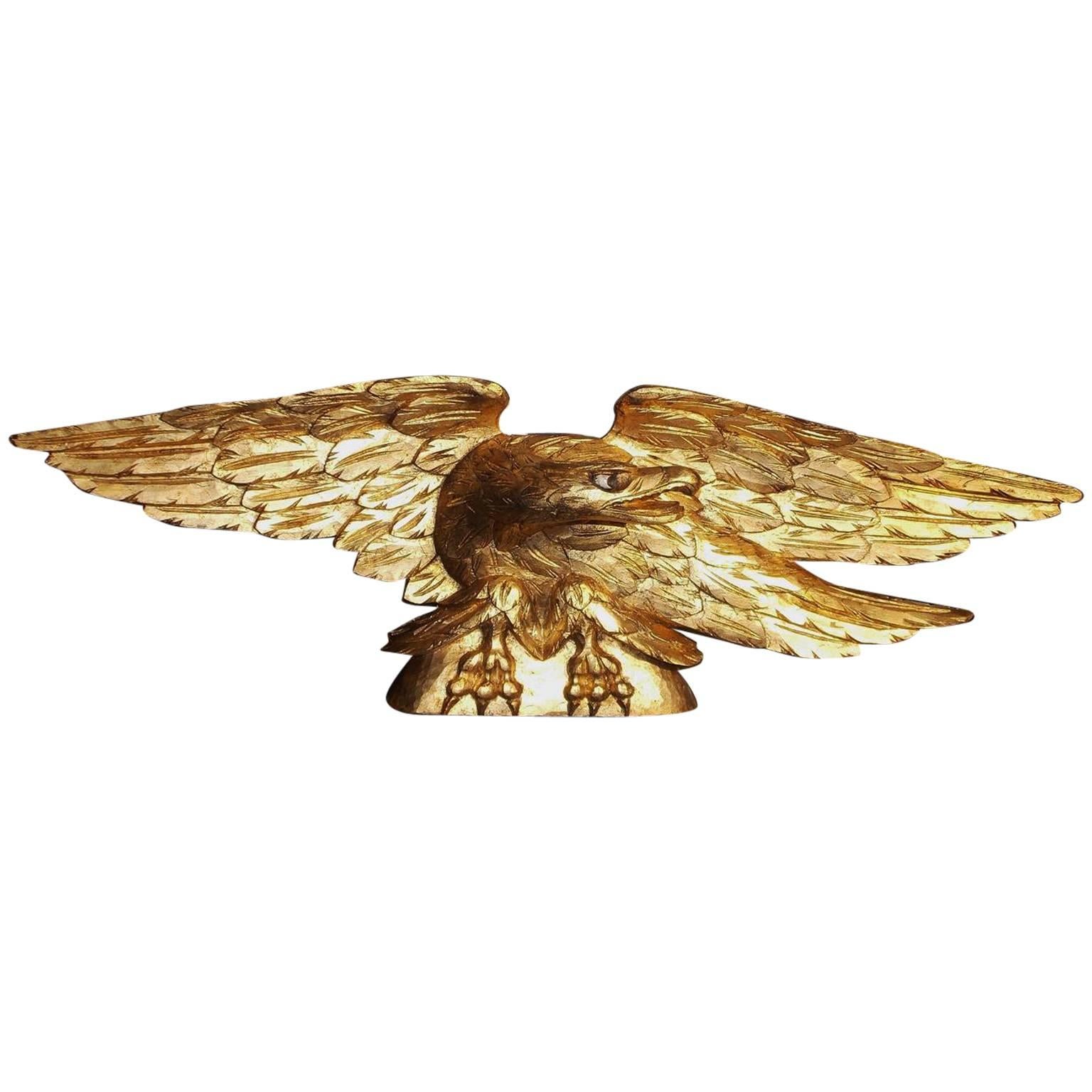 American Gilt Carved Wood Perched Eagle, Circa 1830