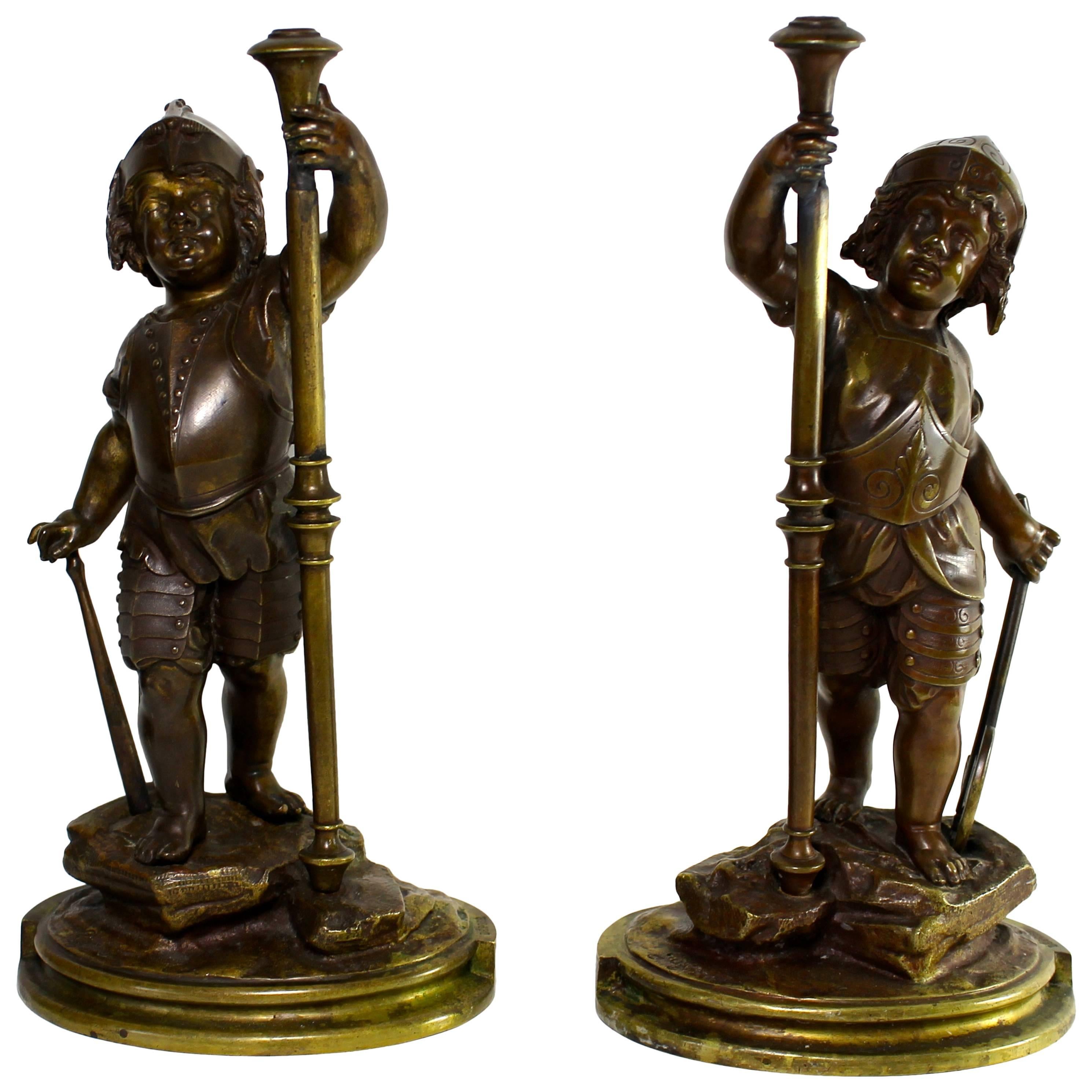 Pair of Warrior Putti in Bronze, 19th Century For Sale