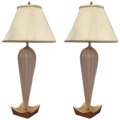 Pair of Italian Mid-Century Pink Murano Glass Table Lamps 12