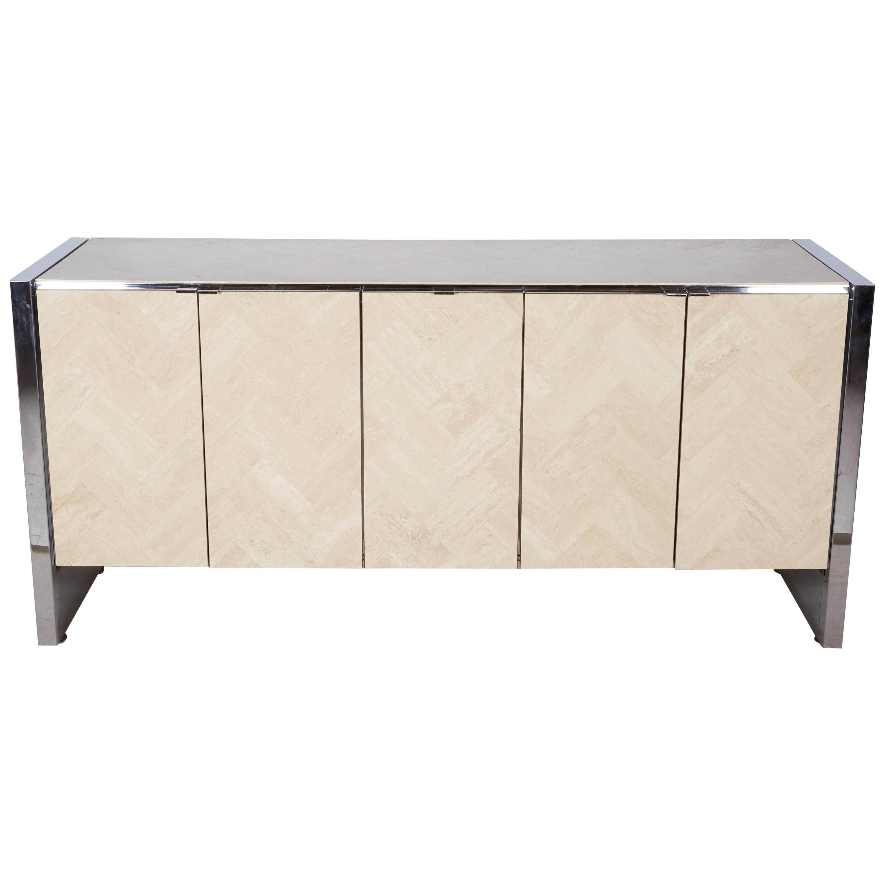 Ello Credenza Finished in Carrara Marble For Sale