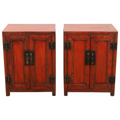 18th Century Pair of Cinnabar Lacquer Side Cabinets