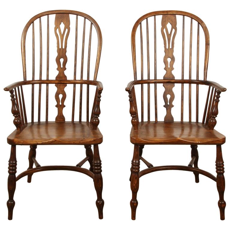 One English Yew High Back Chair For Sale at 1stdibs