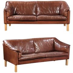 Pair of Danish 1960s-1970s Leather Upholstered Loveseats