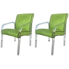 Pair of Green Lucite Armchairs in the Manner of Charles Hollis Jones