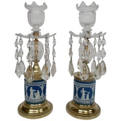 Pair of 19th Century George III Style Jasperware Candlesticks