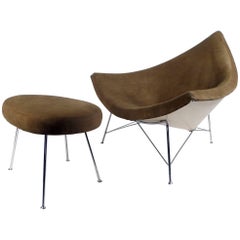 Early Coconut Chair and Ottoman by George Nelson 1955 Brown Suede