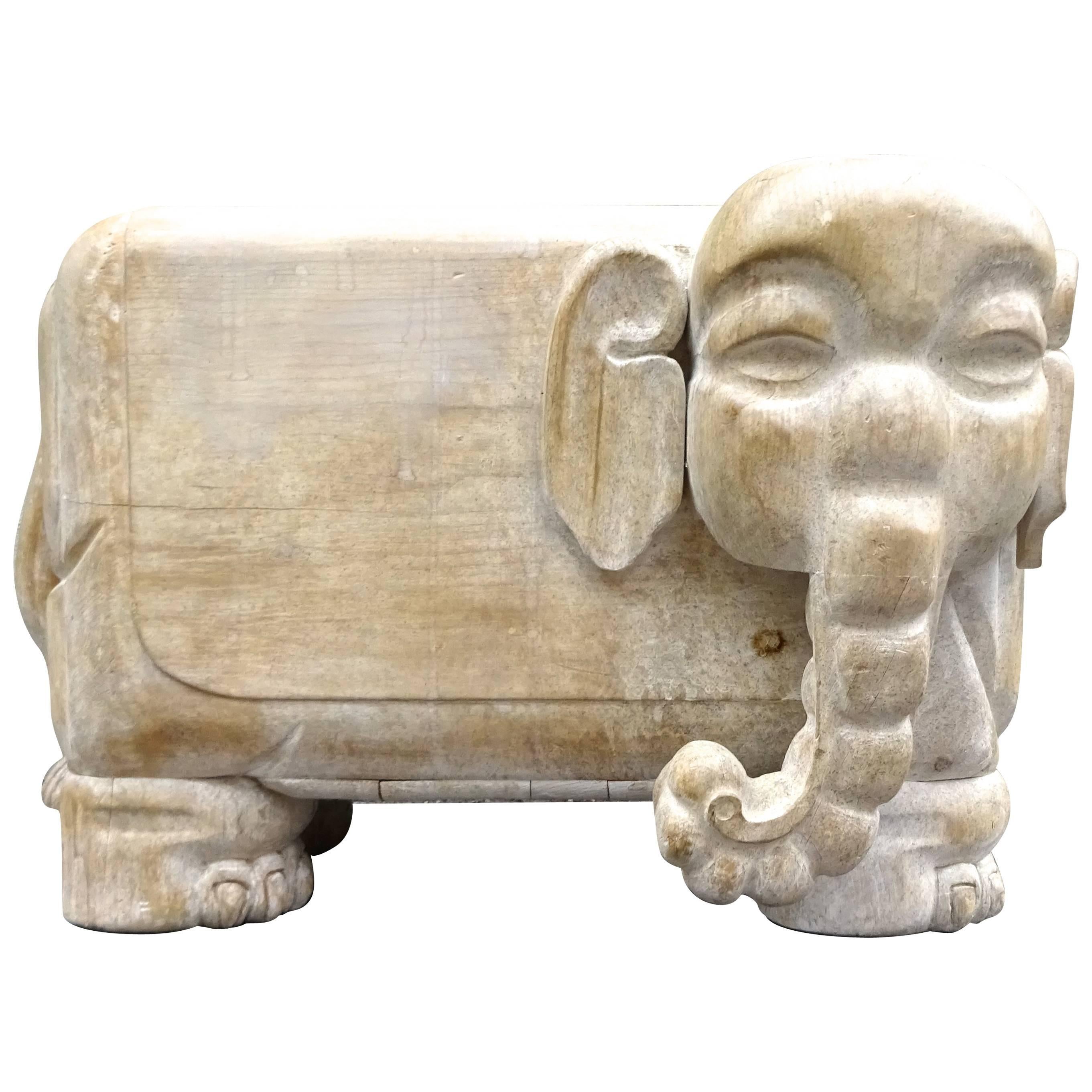 Sculptural 1970s Italian Carved Wood Elephant Table