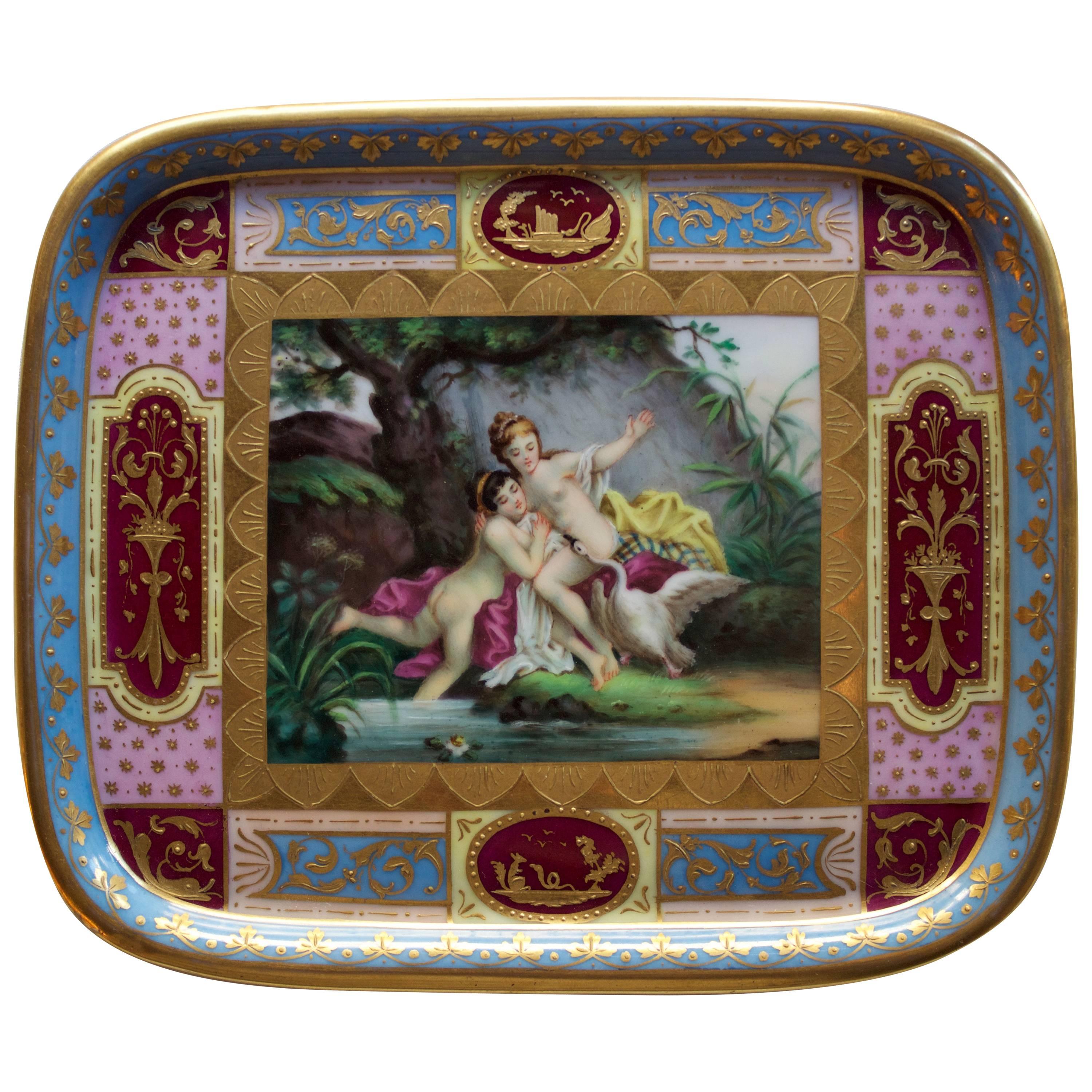 Gorgeous German Hand-Painted Porcelain Tray For Sale