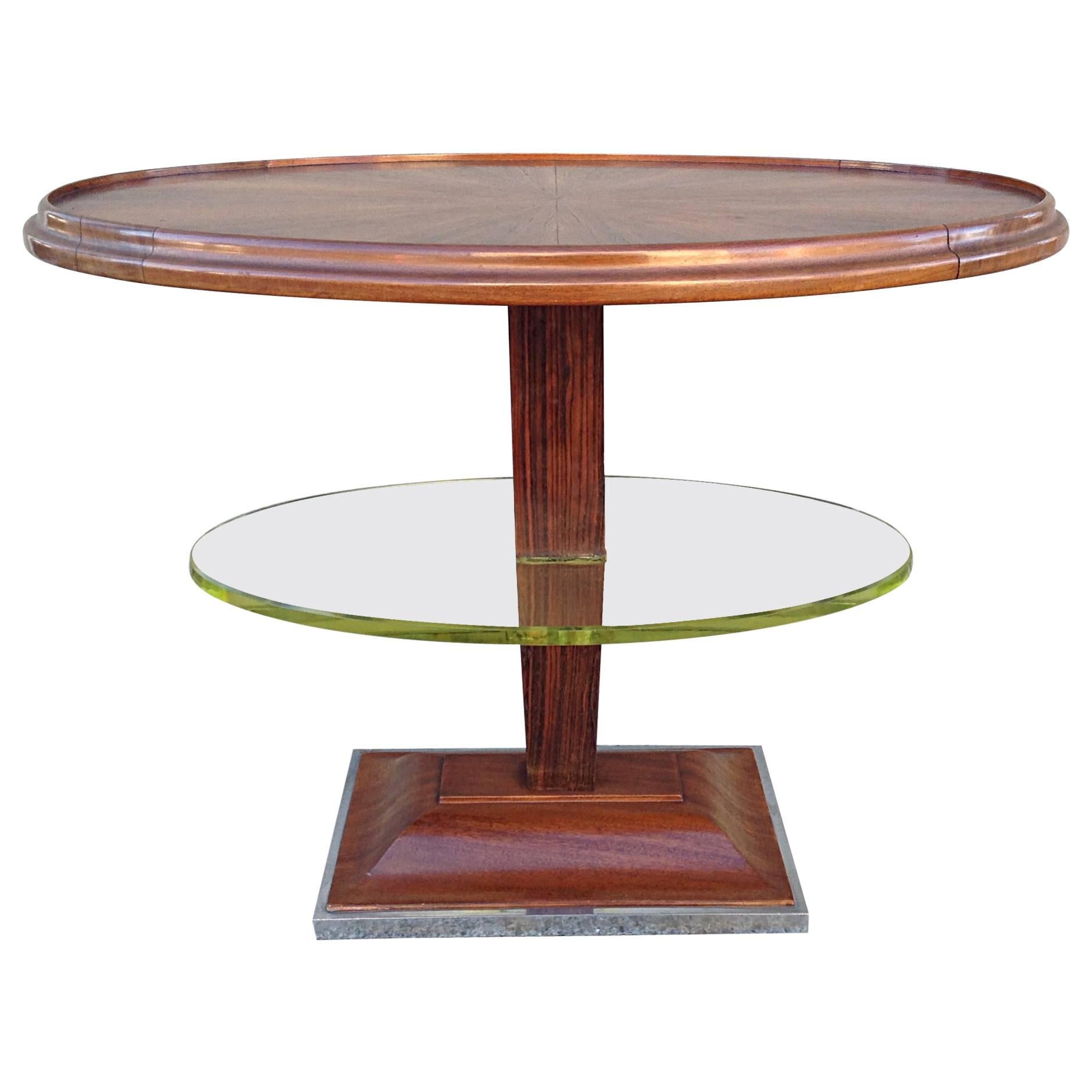 Art Deco Oval Occasional Table with Floating Glass Shelf For Sale