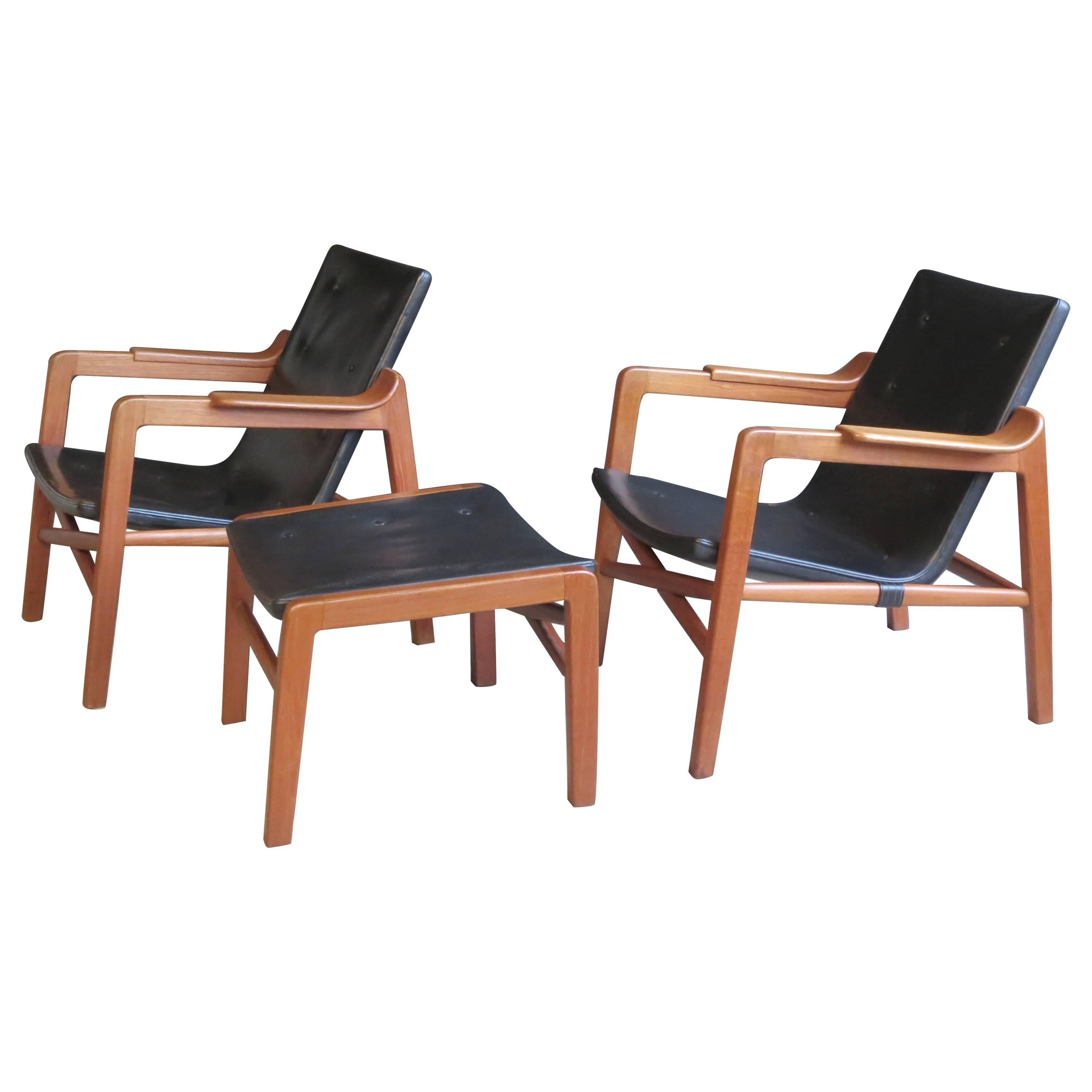 Group of “Fireplace Chairs” with Footstool by Tove & Edvard Kindt-Larsen For Sale