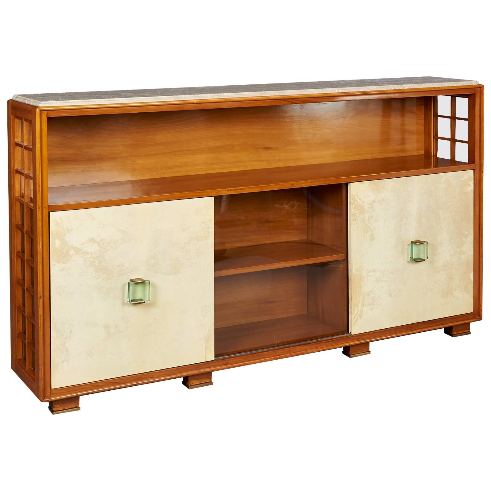 Architectural 1950s Walnut and Parchment Cabinet Attributed to Borsani