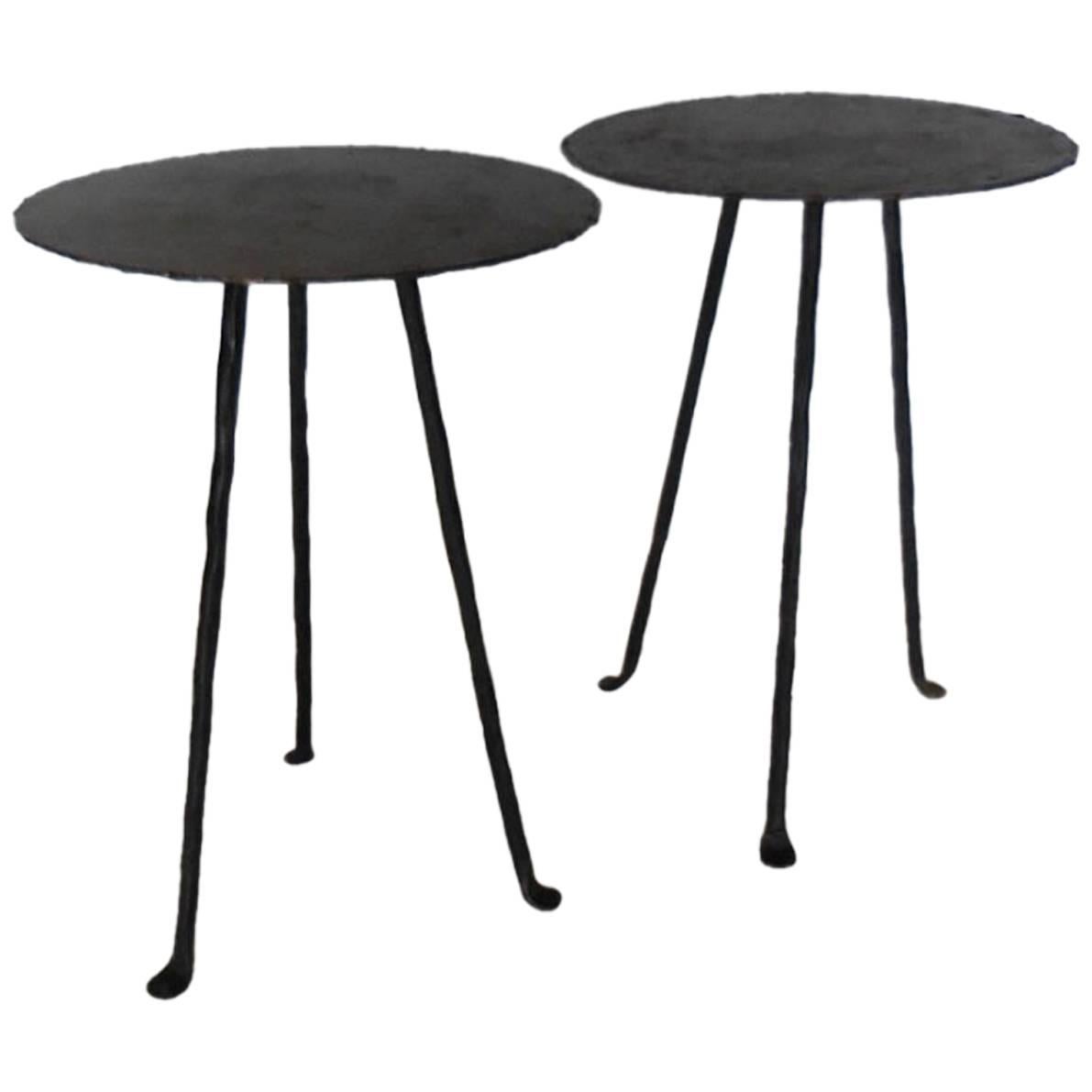 Dos Gallos Tiny Custom Iron and Bronze Tripod Tables For Sale