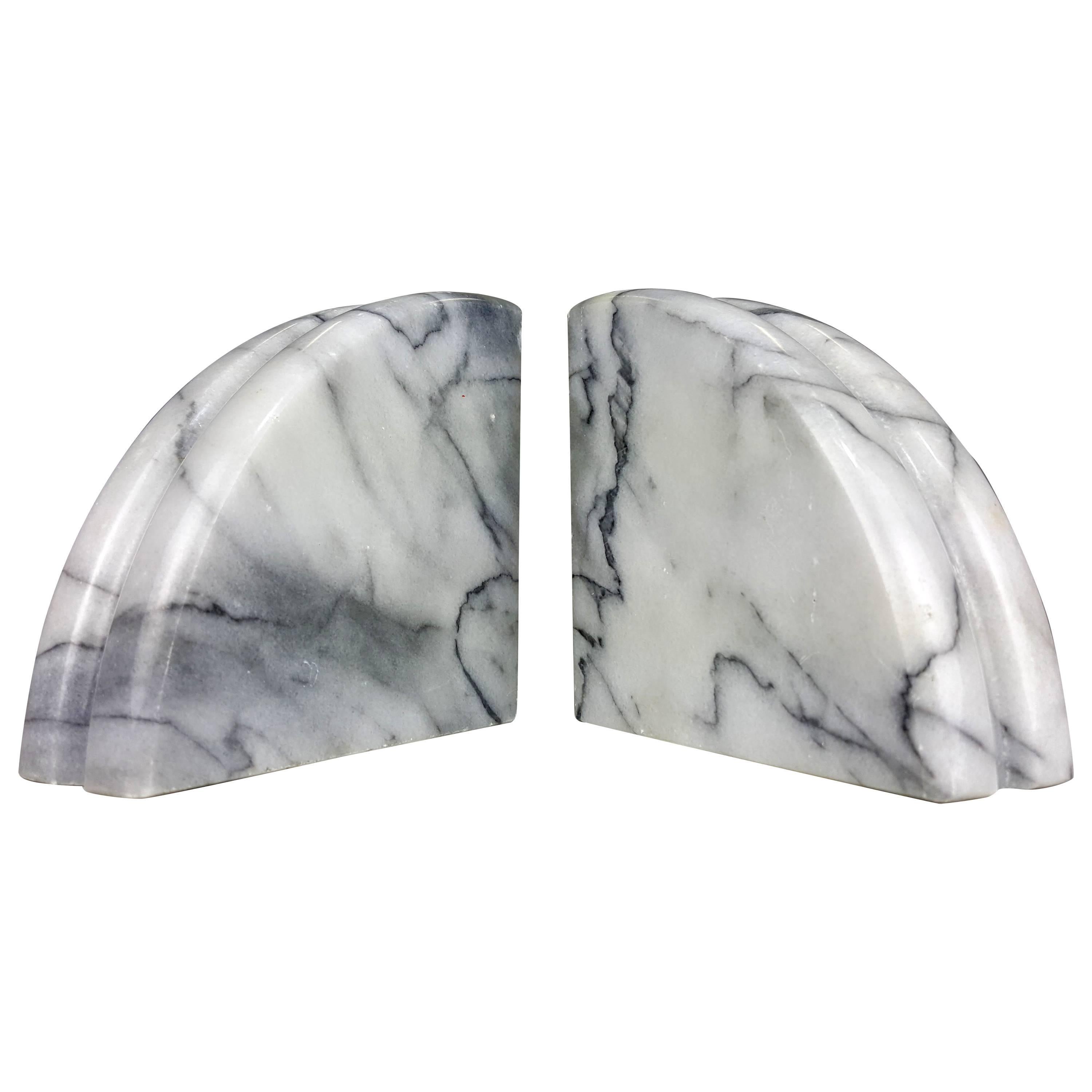 Heavy Demilune Carrara Marble Bookends, Italy