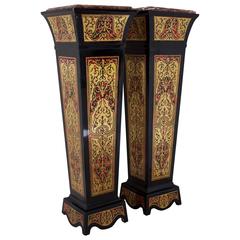 Pair of Marble-Top Boulle Style Pedestals