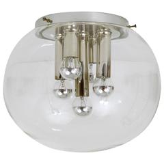 Midcentury Chromed Glass Globe Flush Mount Ceiling Lamp, Germany, 1970s