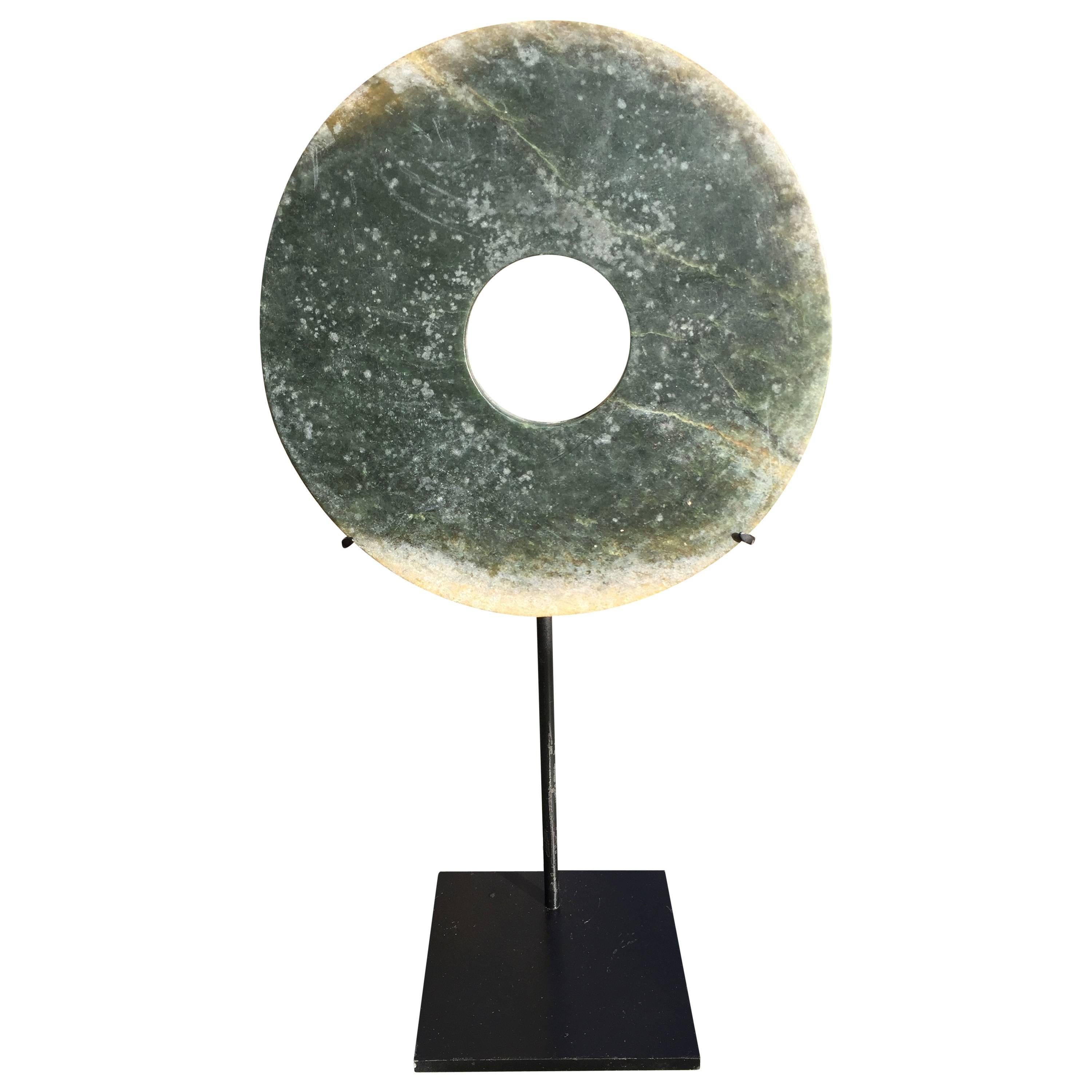 Qi Jia Early Bronze Age, China Jade Bi Disc with Custom Contemporary Stand