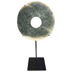 Qi Jia Early Bronze Age, China Jade Bi Disc with Custom Contemporary Stand