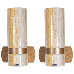 Handsome Pair of Sconces in Textured Yellow and White Glass by Doria