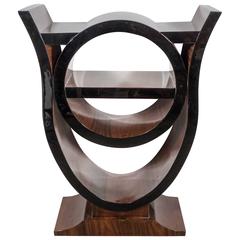 Art Deco Sculptural Shelf Console in Bookmatched Rosewood and Black Lacquer