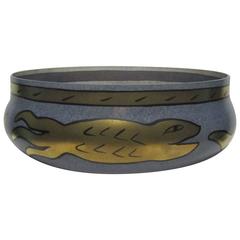 Scandinavian Centerpiece Bowl with Gold Serpent Snake, Sweden 3