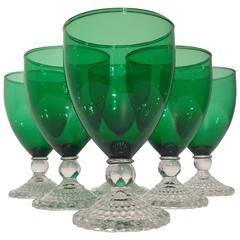 Six 1940s Emerald Green Water Goblets