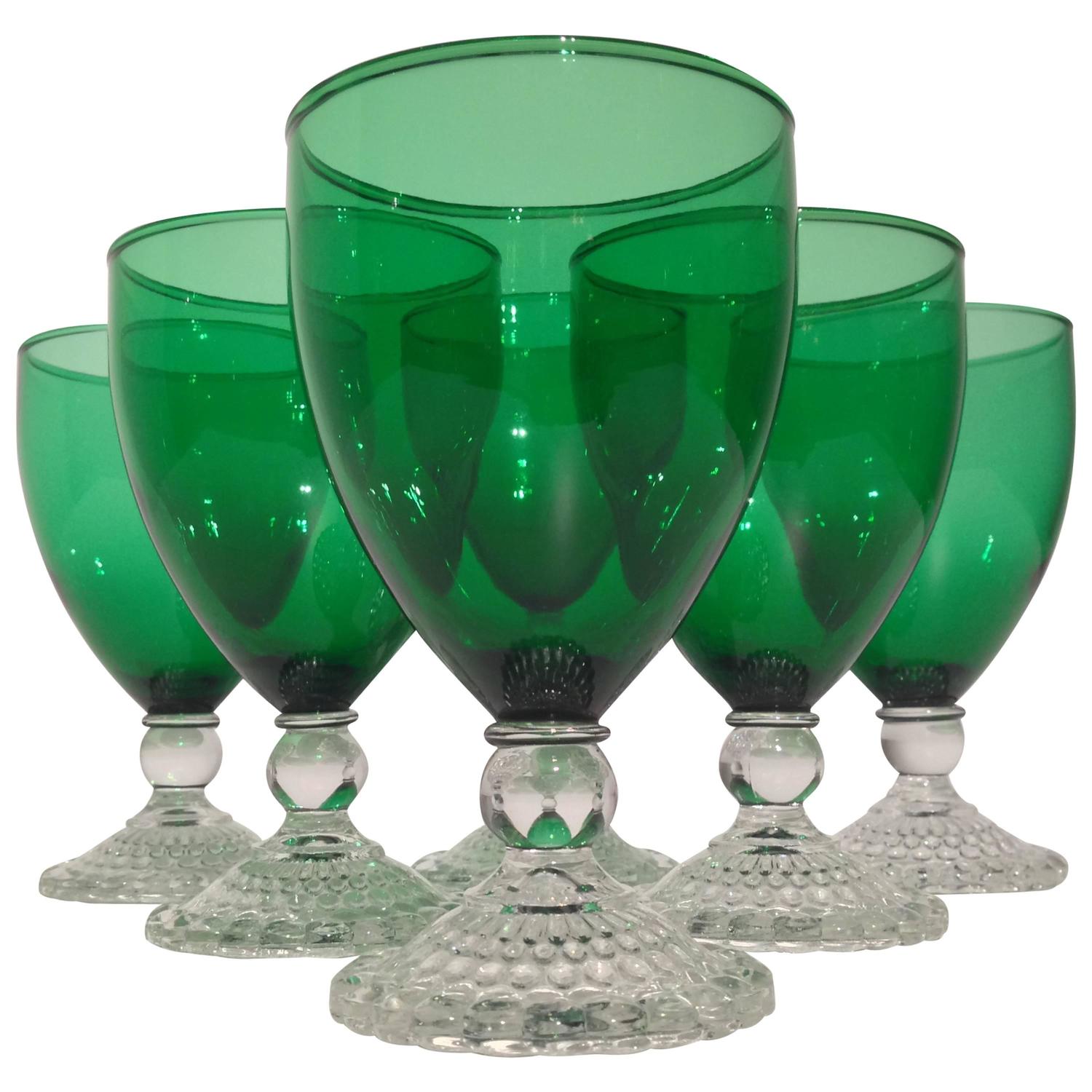 Six 1940s Emerald Green Water Goblets at 1stdibs