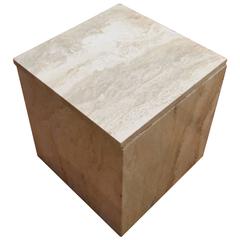 Compact Cube Travertine Side Table